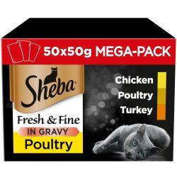 Sheba Fresh & Fine Wet Cat Food Pouches Poultry in Gravy Mega Pack 50pk - North East Pet Shop Sheba