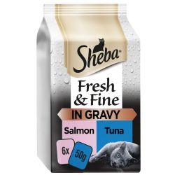 Sheba Fresh & Fine Wet Cat Food Pouches Salmon & Tuna in Gravy 6pk - North East Pet Shop Sheba