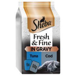 Sheba Fresh & Fine Wet Cat Food Pouches Tuna & Cod in Gravy 6pk - North East Pet Shop Sheba