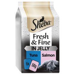 Sheba Fresh & Fine Wet Cat Food Pouches Tuna & Salmon in Jelly 6pk - North East Pet Shop Sheba