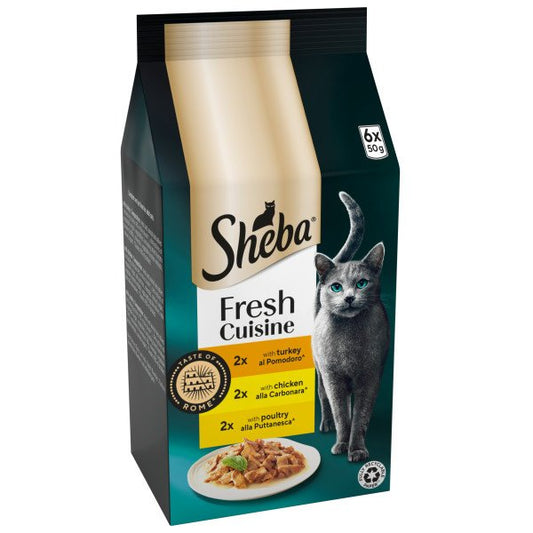 Sheba Fresh Cuisine Taste of Rome Turkey & Chicken & Poultry in Gravy Pouches 48 x 50g - North East Pet Shop Sheba