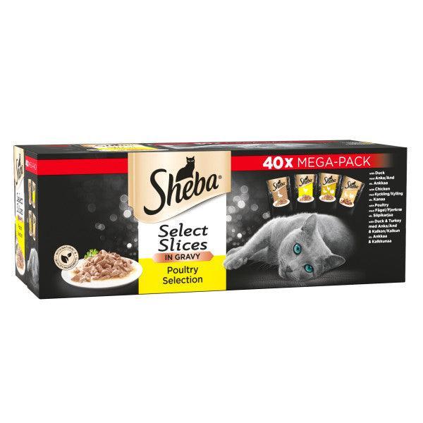 Sheba Select Slice Poultry Collection in Gravy Pouches 40 x 85g - North East Pet Shop Sheba