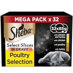 SHEBA Select Slices Cat Trays Poultry Collection in Gravy 32pk - North East Pet Shop Sheba