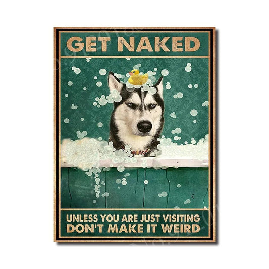 Siberian Husky Get Naked Tin Sign - North East Pet Shop Dog Shack UK