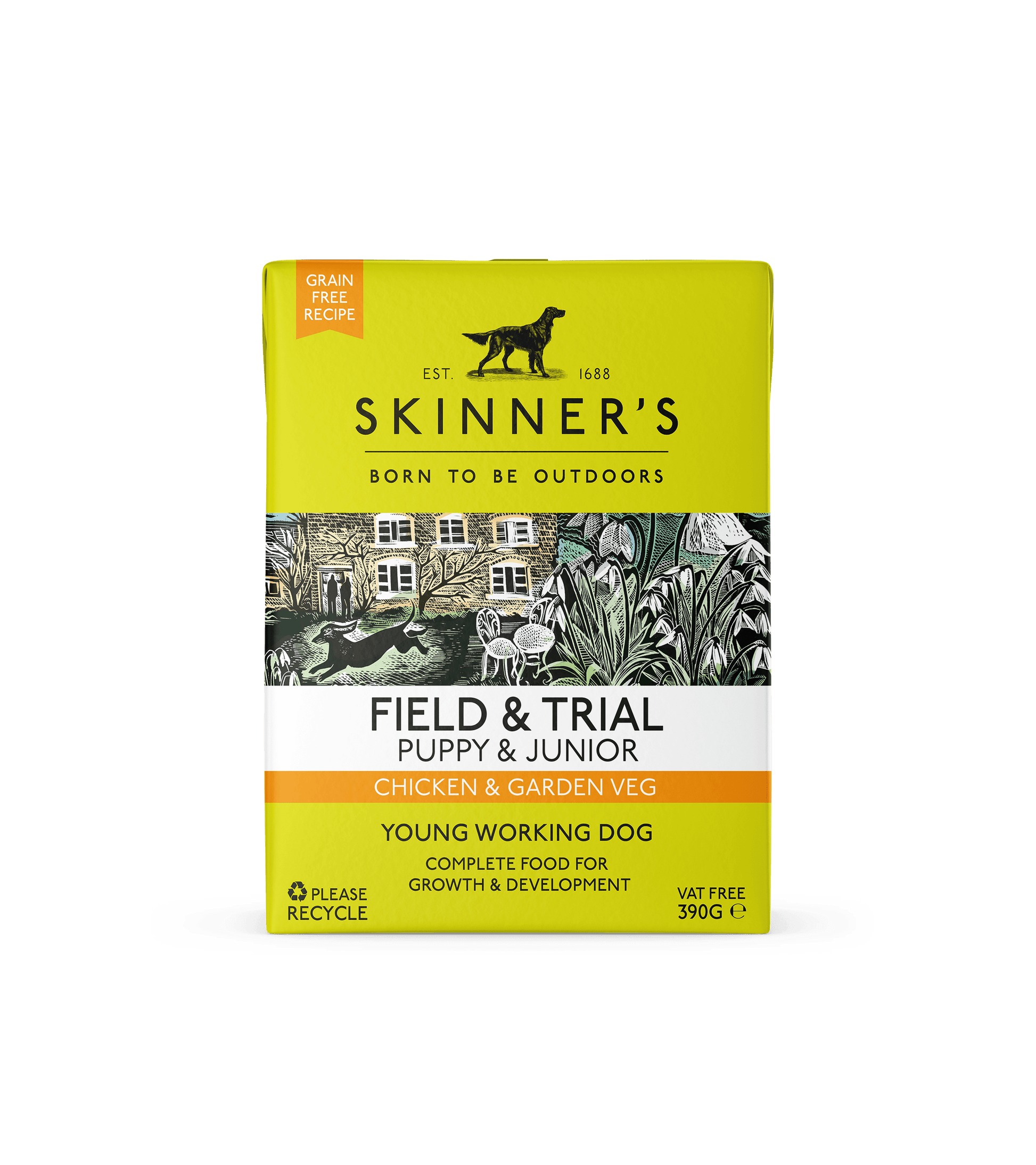 Skinners Field & Trial Puppy & Junior Chicken & Garden Veg GF 18 x 390g - North East Pet Shop Skinners