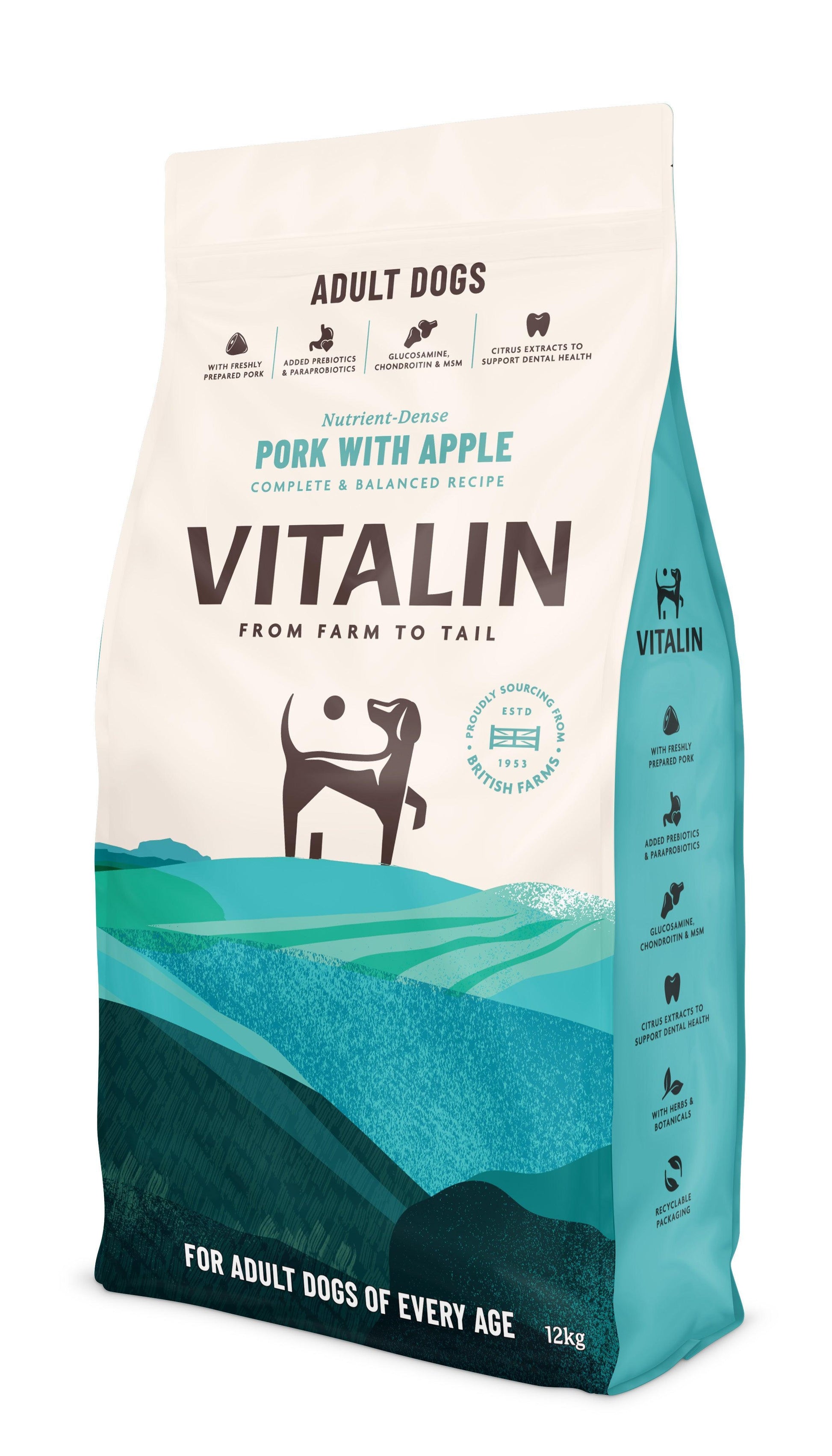 Vitalin Adult Pork Apple 12kg - North East Pet Shop Vitalin