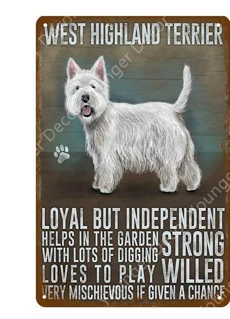 West Highland Terrier Dog Tin Sign - North East Pet Shop Dog Shack UK