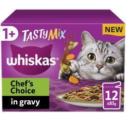 Whiskas 1+ Chef's Choice Mix Adult Wet Cat Food Pouches in Gravy 40 Pack, 85g - North East Pet Shop Whiskas