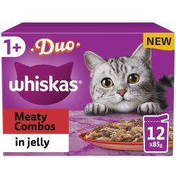 Whiskas 1+ Duo Meaty Combos Adult Wet Cat Food Pouches in Jelly 12pk, 85g - North East Pet Shop Whiskas