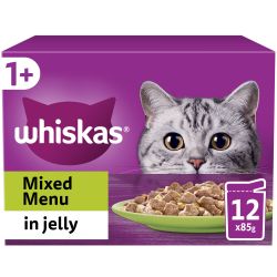 Whiskas 1+ Mixed Menu Adult Wet Cat Food Pouches in Jelly 48 pack 85g - North East Pet Shop Whiskas