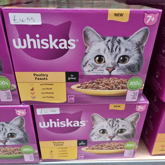 Whiskas 7+ Poultry Feasts Senior Wet Cat Food Pouches in Jelly 12pk 85g - North East Pet Shop Whiskas