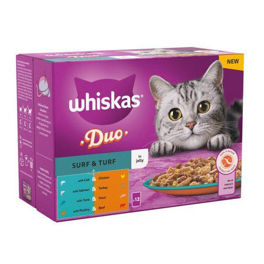 Whiskas Adult 1+ Duo Surf & Turf in Jelly 4 x 12 x 85g - North East Pet Shop Whiskas