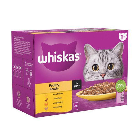 Whiskas Adult 1+ Poultry Feasts in Gravy Pouches 4 x 12 x 85g - North East Pet Shop Whiskas