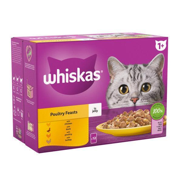 Whiskas Adult 1+ Poultry Feasts in Jelly Pouches 4 x 12 x 85g - North East Pet Shop Whiskas