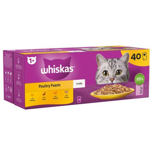 Whiskas Adult 1+ Poultry Feasts in Jelly Pouches 40 x 85g - North East Pet Shop Whiskas