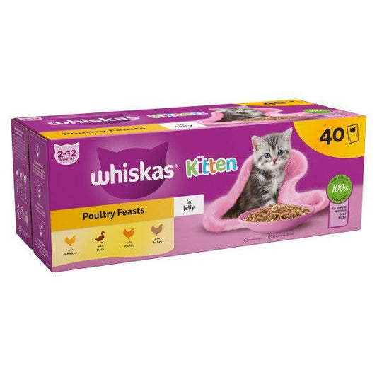 Whiskas Kitten 2-12 month Poultry Feasts in Jelly 40 x 85g - North East Pet Shop Whiskas