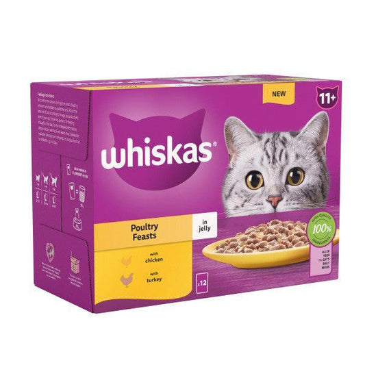 Whiskas Senior 11+ Poultry Feasts in Jelly Pouches 4 x 12 x 85g - North East Pet Shop Whiskas