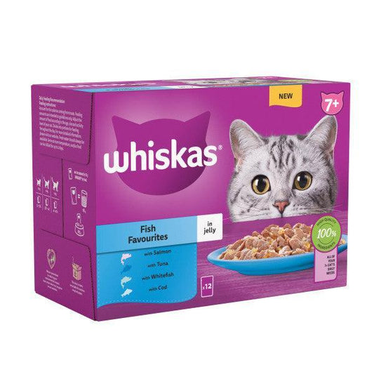Whiskas Senior 7+ Fish Favourites in Jelly 4 x 12 x 85g - North East Pet Shop Whiskas
