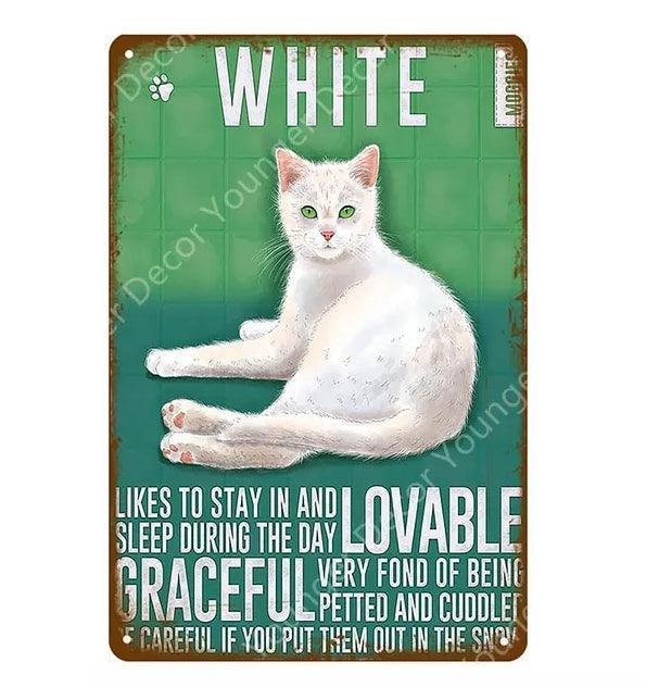 White Cat Tin Sign - North East Pet Shop Dog Shack UK