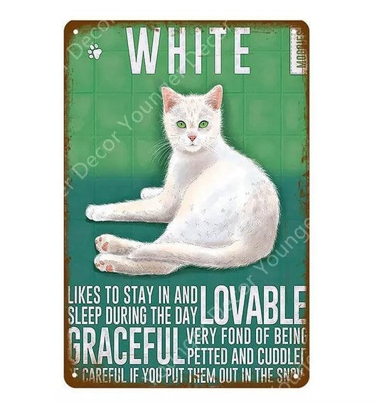 White Cat Tin Sign - North East Pet Shop Dog Shack UK