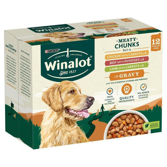 Winalot Adult Meaty Chunks in Gravy 4 x 12 x 100g - North East Pet Shop Winalot