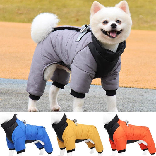 Winter Warm Dog Jacket Reflective Four Legged Clothes Outdoor Waterproof Windproof Traction Harness Coat - North East Pet Shop North East Pet Shop