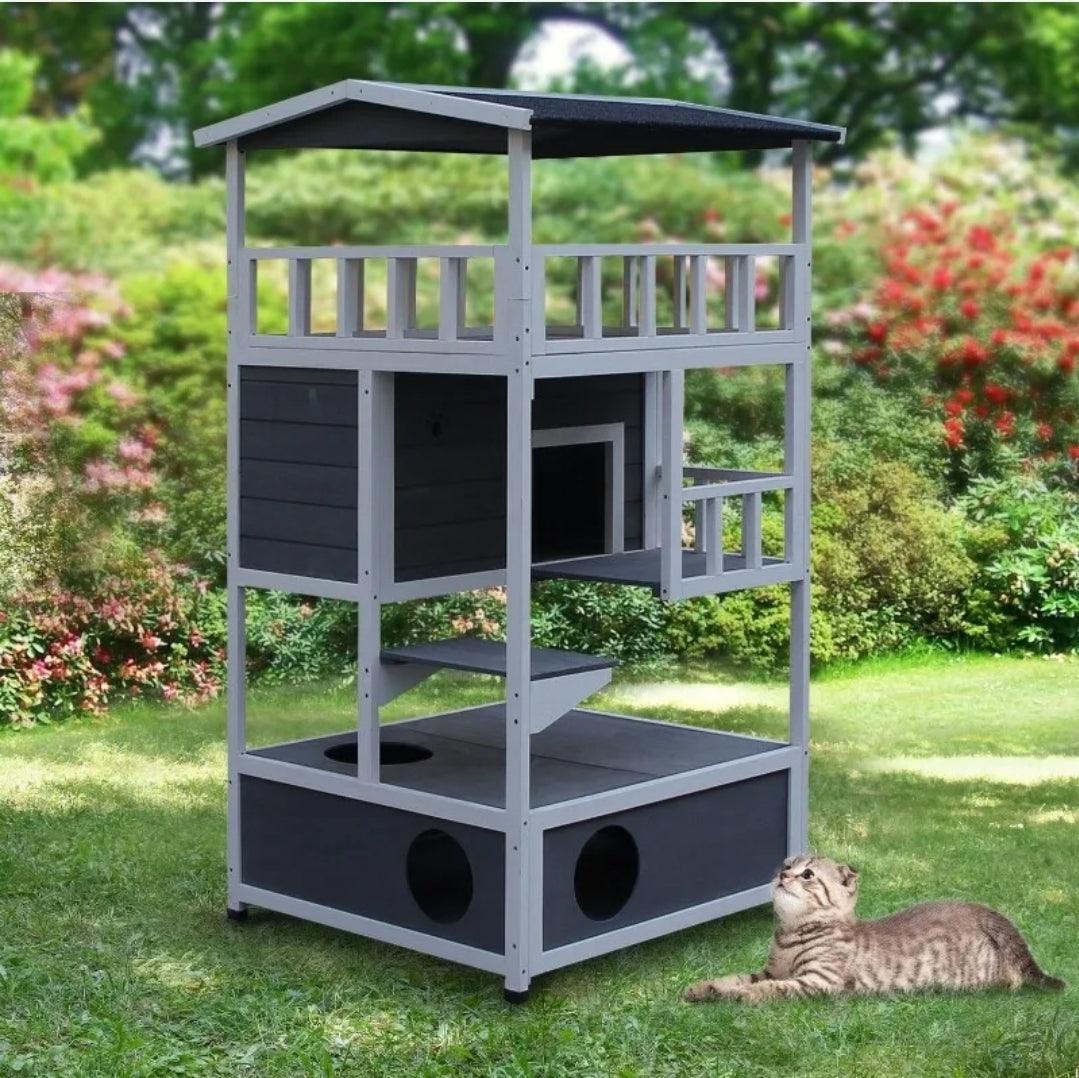 Wooden Cat House Outdoor & Indoor Run on Wheels - North East Pet Shop EB