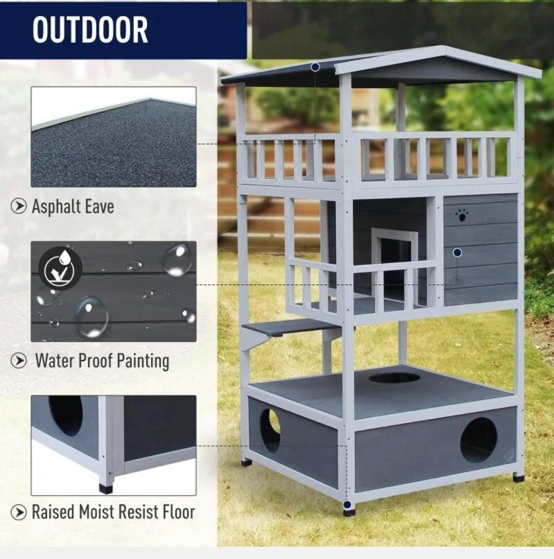 Wooden Cat House Outdoor & Indoor Run on Wheels - North East Pet Shop EB