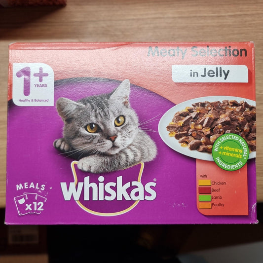 CLEARANCE Whiskas 1+ Cat Pouches Meaty Selection in Jelly 12 x 100g - North East Pet Shop Whiskas