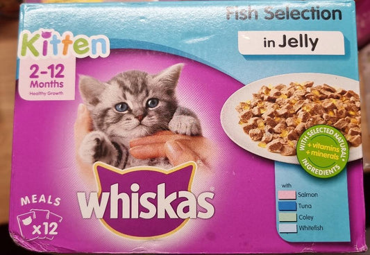 CLEARANCE Whiskas 2-12mths Kitten Pouches Fish Selection in Jelly 12x85g - North East Pet Shop Whiskas