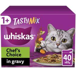 Whiskas 1+ Chef Choice Mix Adult Wet Cat Food Pouches in Gravy 40pk 85g - North East Pet Shop Whiskas