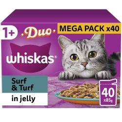 Whiskas 1+ Duo Surf and Turf Adult Wet Cat Food Pouches in Jelly 40pk - North East Pet Shop Whiskas