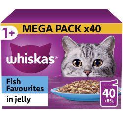 Whiskas 1+ Fish Favourites Adult Wet Cat Food Pouches in Jelly 40pk 85g - North East Pet Shop Whiskas