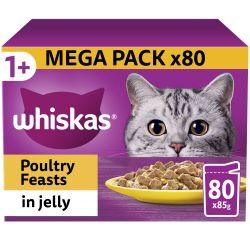 Whiskas 1+ Poultry Feasts Adult Wet Cat Food Pouches in Jelly 80PK 85g - North East Pet Shop Whiskas