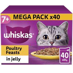 Whiskas 7+ Poultry Feasts Senior Wet Cat Food Pouches in Jelly 40pk 85g - North East Pet Shop Whiskas